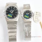 Swiss Quality Omega Double Eagle Couple Watches - Blue Dial Diamond Bezel Citizen 8215 Movement